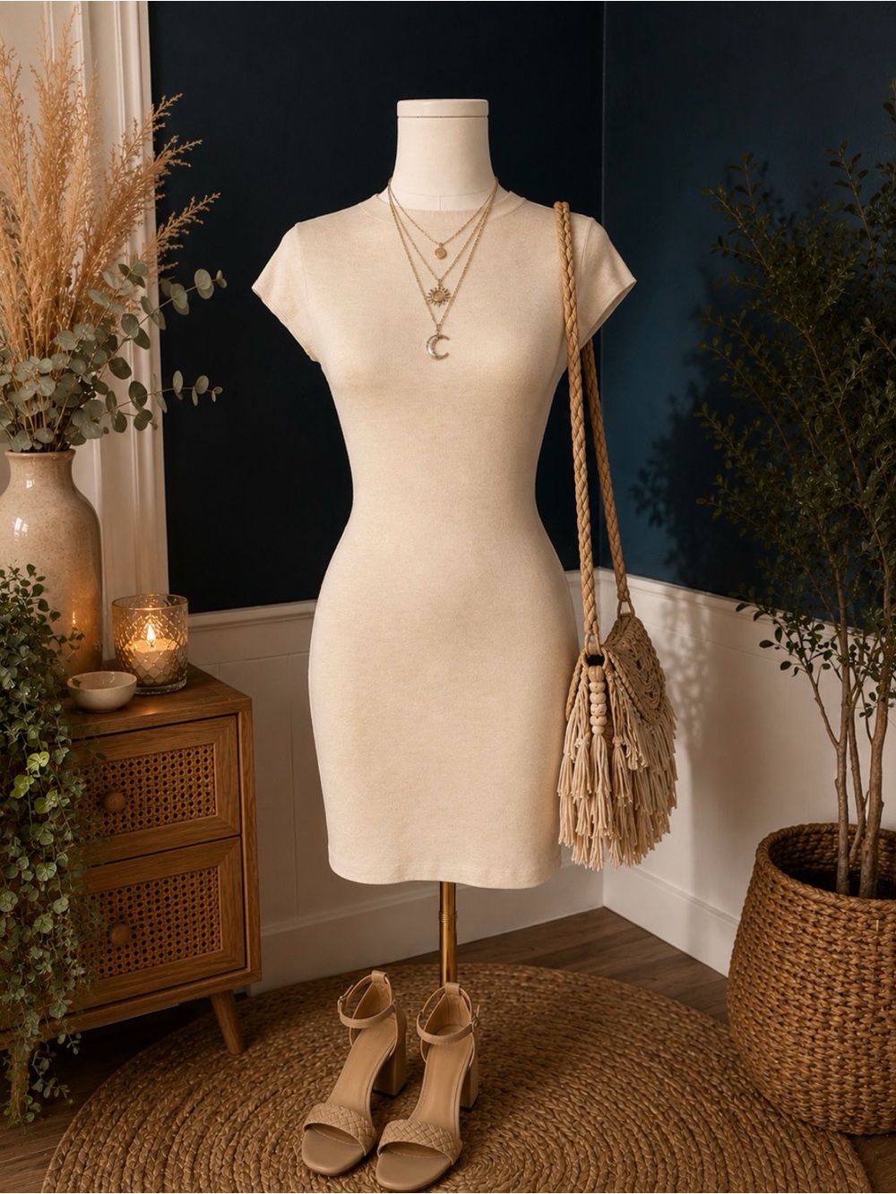 Zara Knit Sweater Dress | Medium | Cream Minimalist
